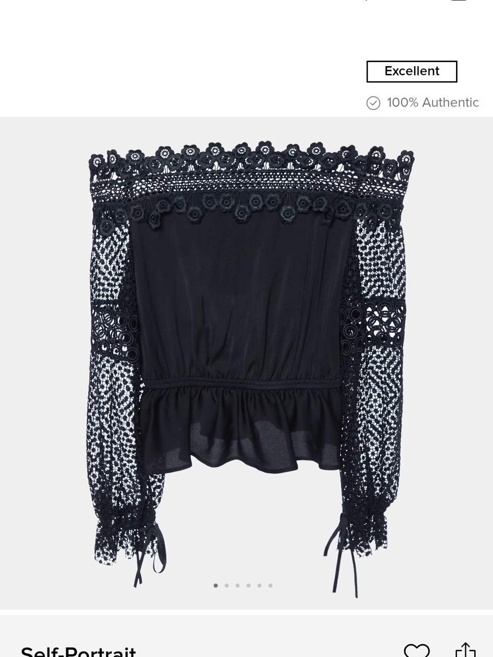 Self-Portrait Black Off-Shoulder Lace Sleeve Top